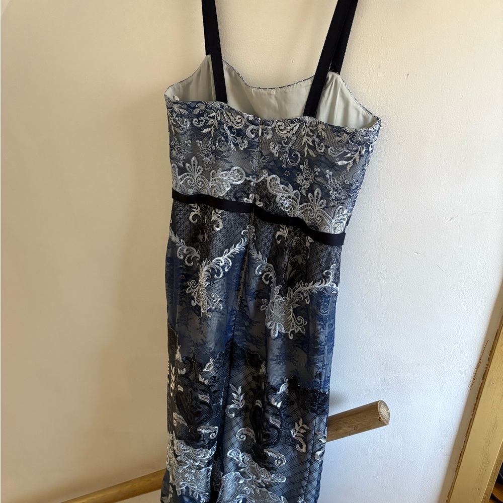 Marchesa Navy and Light Blue Lace Midi Dress - Picture 8 of 9